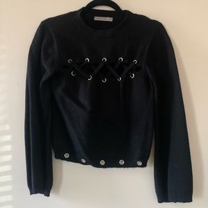 LF Stores Carmar brand black cutout sweater with bell sleeves